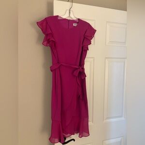 Elegant Fuschia Pink Ruffle Sleeve Dress
